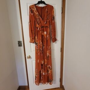Baltic Born Long Sleeve Maxi Dress - Size L - Orange Floral